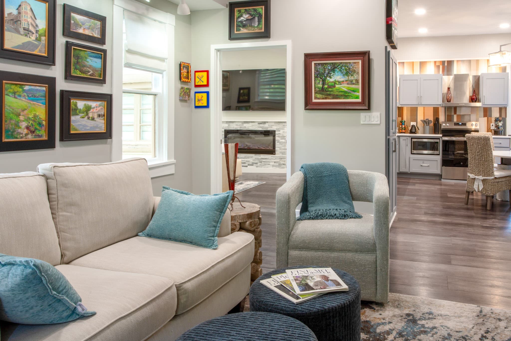 living room with view of kitchen